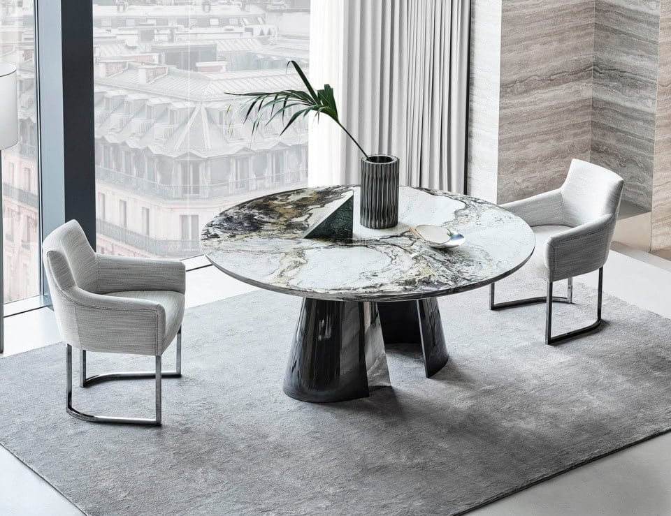 Absolute modern luxury table with white Cipollino marble