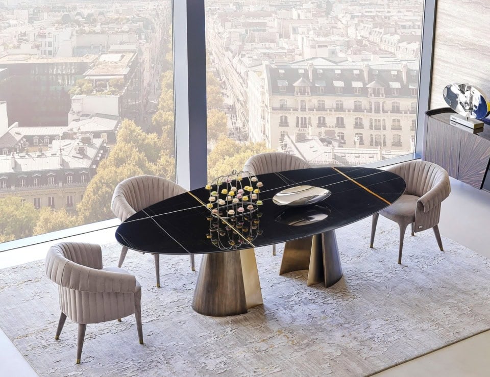 Absolute modern luxury table with black Sahara Noir marble
